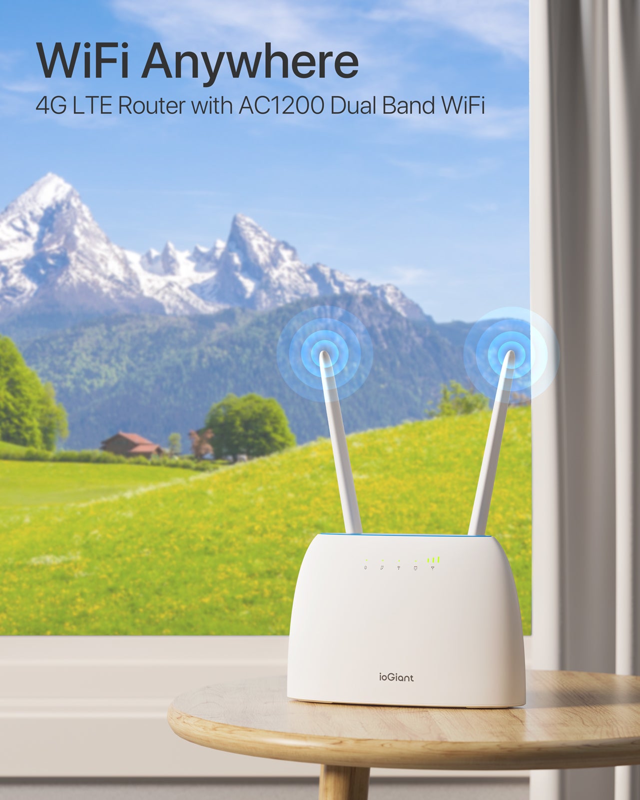ioGiant Router 4G SIM, WiFi AC1200 5GHz y 2.4GHz, Sin Confirugación, LTE Ruter Para Tarjeta Movil 4g Micro Nano SIM, Compatible con Todos los Operadores, Puerto Ethernet LAN/WAN, Antenas Desmontables